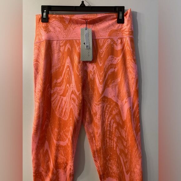 Adidas By Stella McCartney Cropped Printed Leggings Bright Orange Size L NEW - Picture 6 of 14